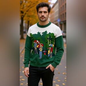 Jensen Vintage 90’s Golf Print Cotton Pullover Sweater Size Large